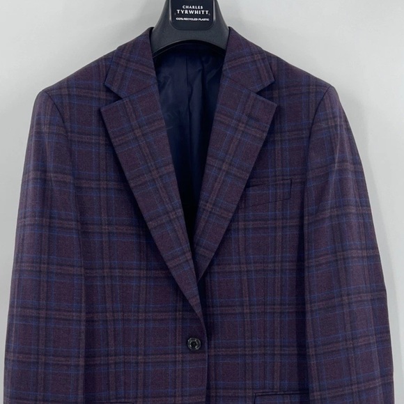 Charles Tyrwhitt Burgundy check lightweight wool texture slim fit jacket 38R - Picture 14 of 15